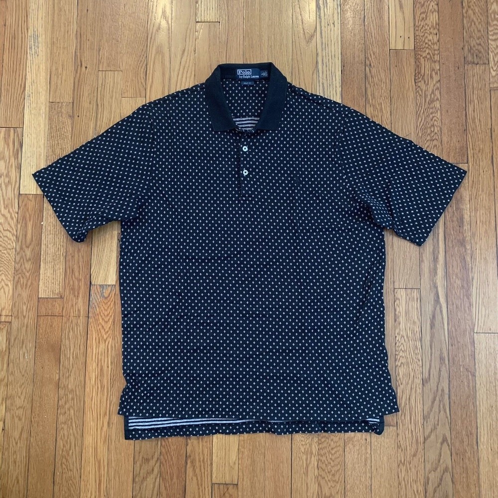 Polo Ralph Lauren Blue Label Black Short Sleeve Polka Dot Shirt Mens Large (L)